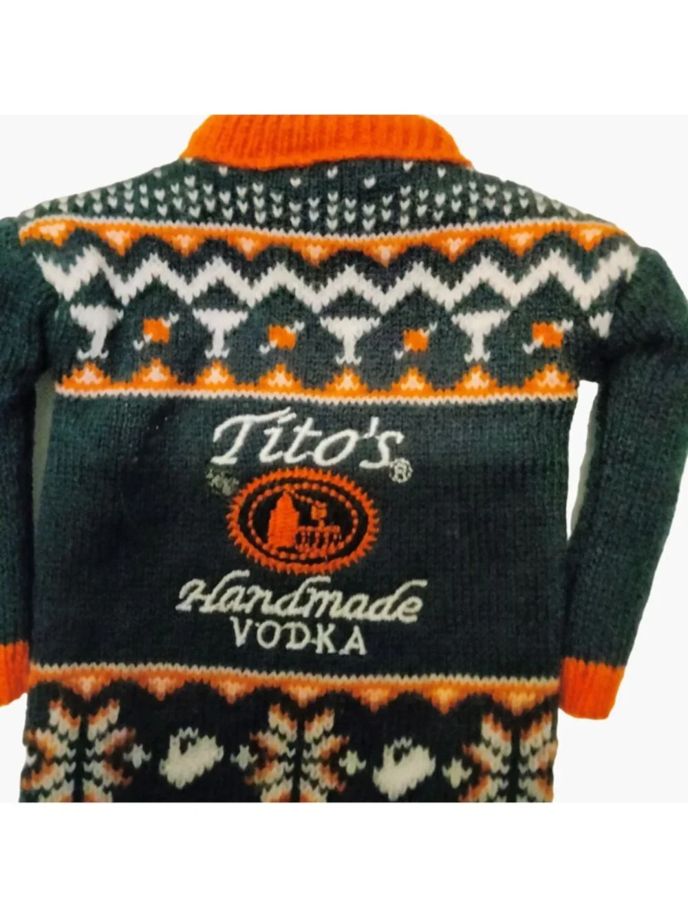Titos Handmade Vodka Miniature Ugly Sweater Bottle Cover Coozie Koozie